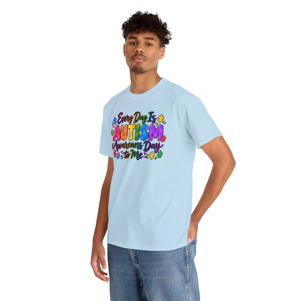 Autism Awareness T-Shirt — "Every Day Is Autism Awareness Day to Me" Colorful Puzzle Tee