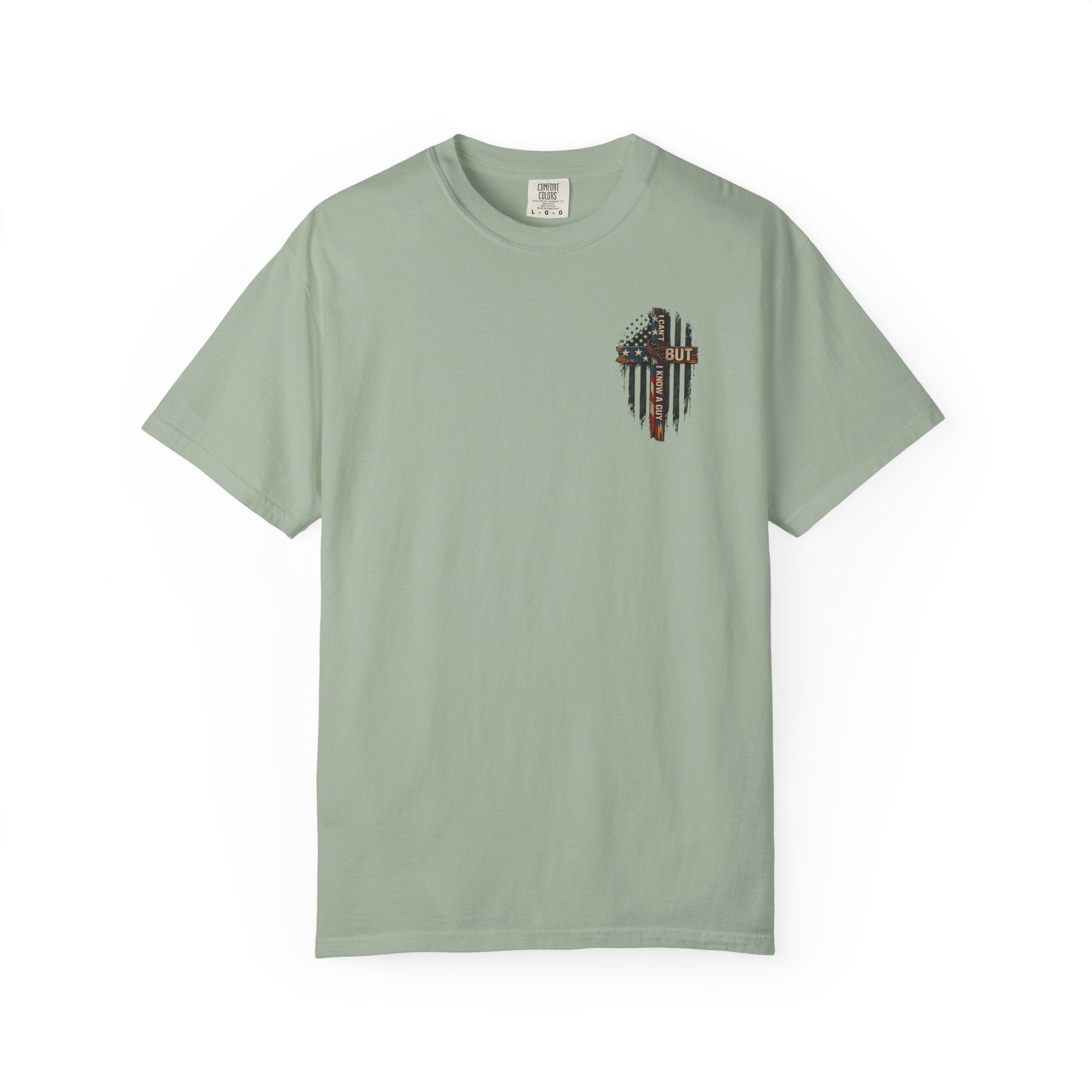 T-Shirt — 'I Can't But I Know A Guy' American Flag Cross Graphic