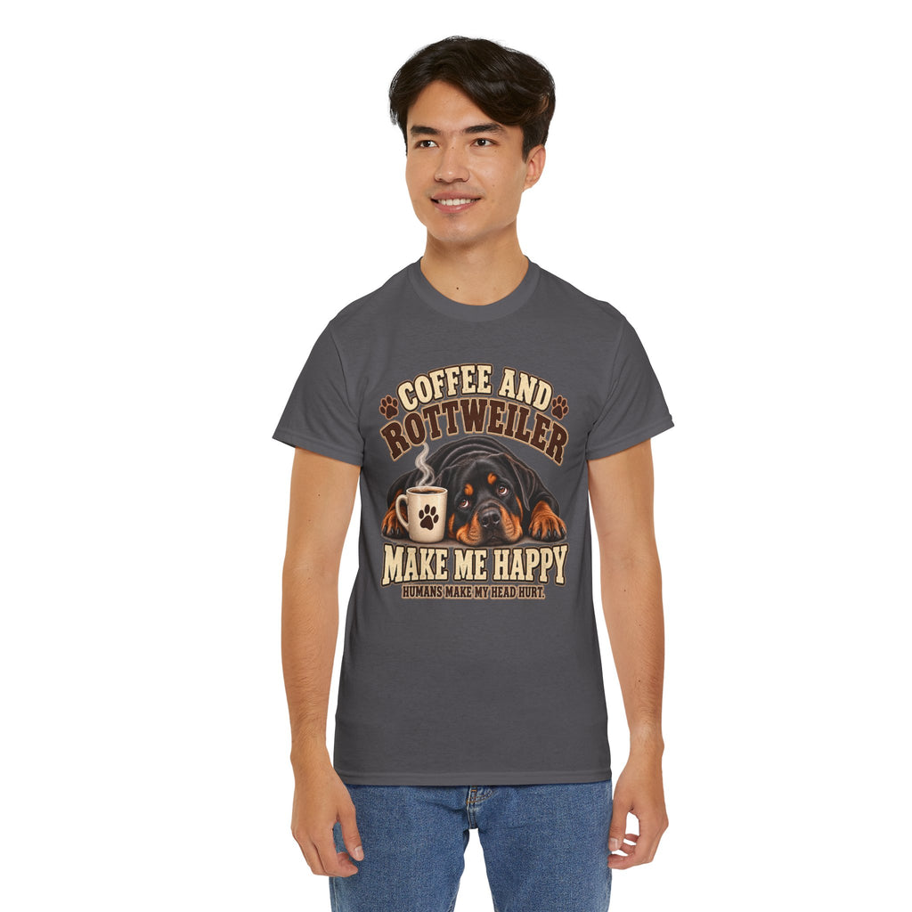 Coffee and Rottweiler Tee — "Coffee and Rottweiler Make Me Happy" Dog Lover Shirt
