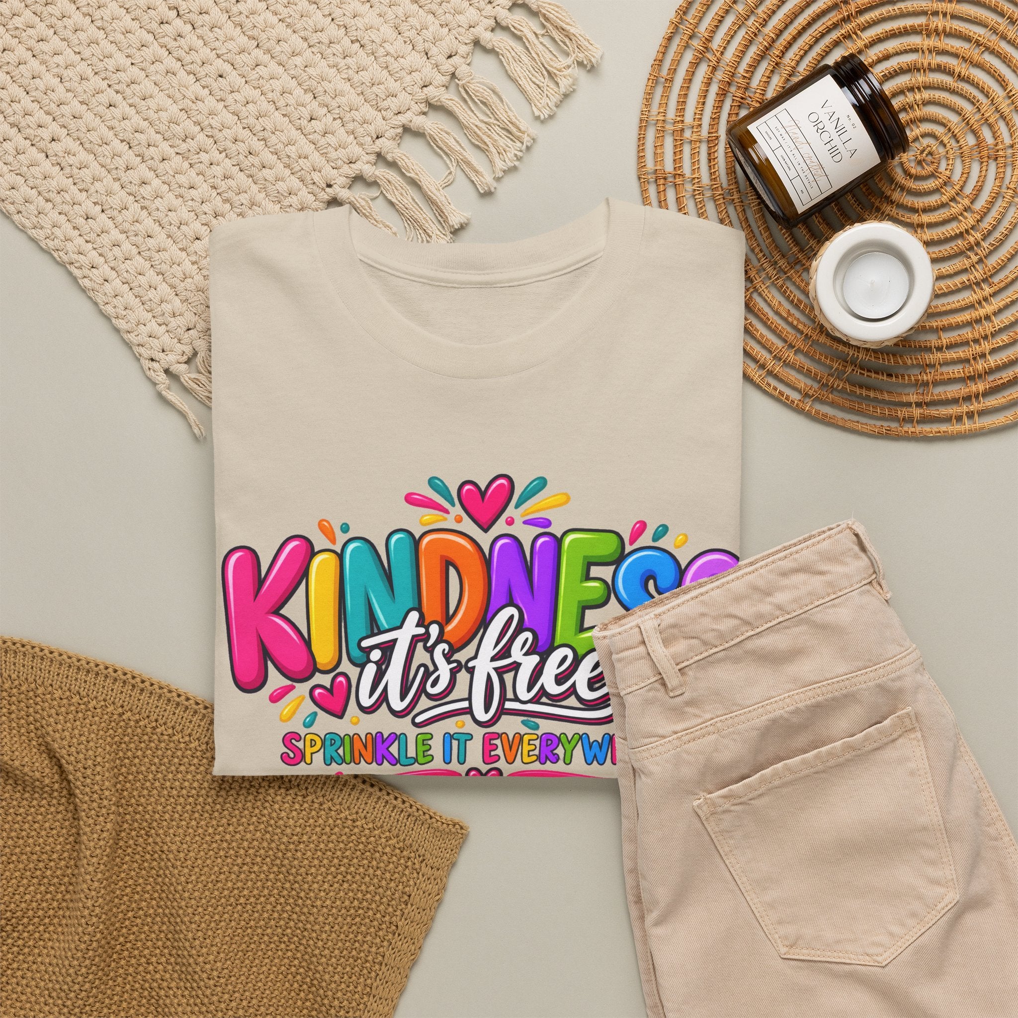Kindness Is Free Rainbow Tee — Cute Positive Message T-Shirt