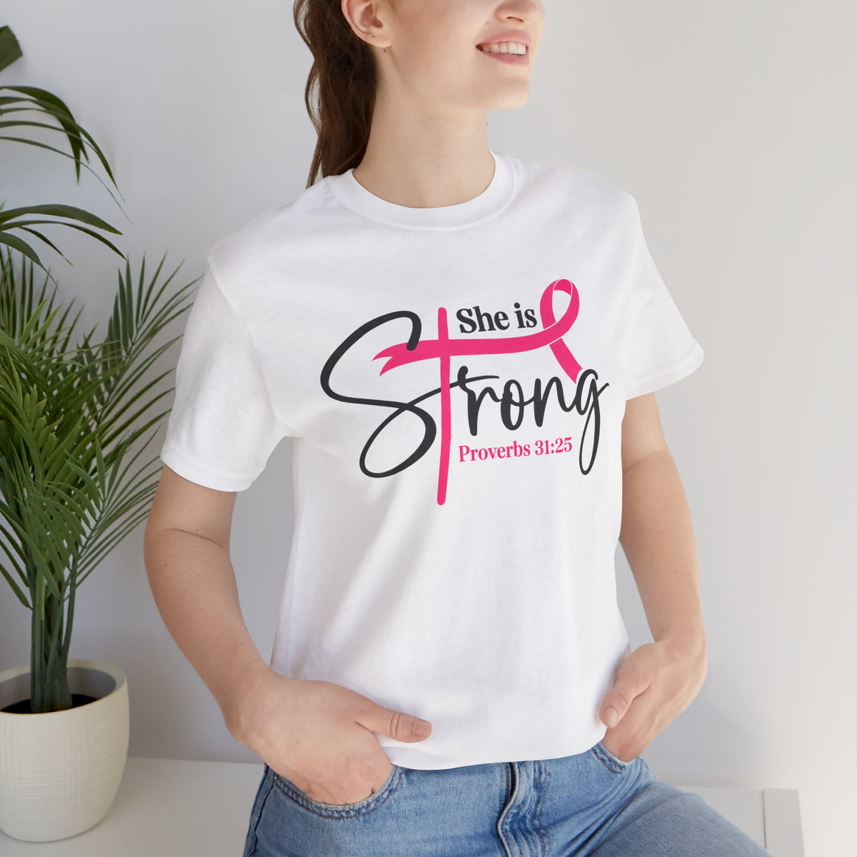 She Is Strong Breast Cancer Awareness Tee — "She is Strong" Proverbs 31:25