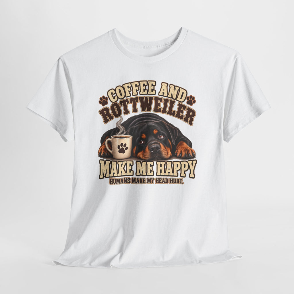 Coffee and Rottweiler Tee — "Coffee and Rottweiler Make Me Happy" Dog Lover Shirt