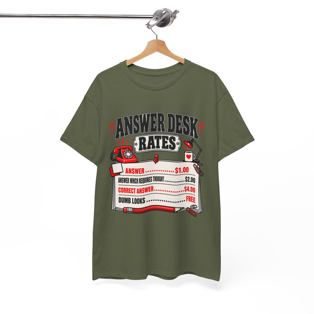 Answer Desk Rates T-Shirt — Funny Help Desk IT Support Tee ("Answer 1.00, Correct Answer 4.00")