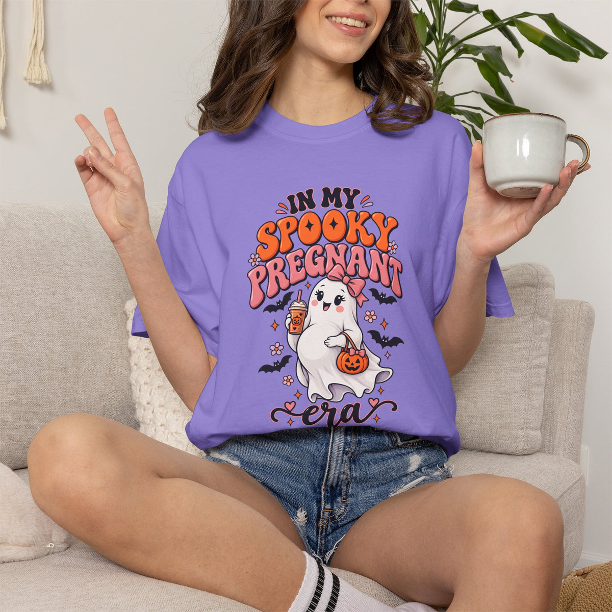 Pregnant Halloween T-Shirt — "In My Spooky Pregnant Era" Cute Ghost Maternity Tee