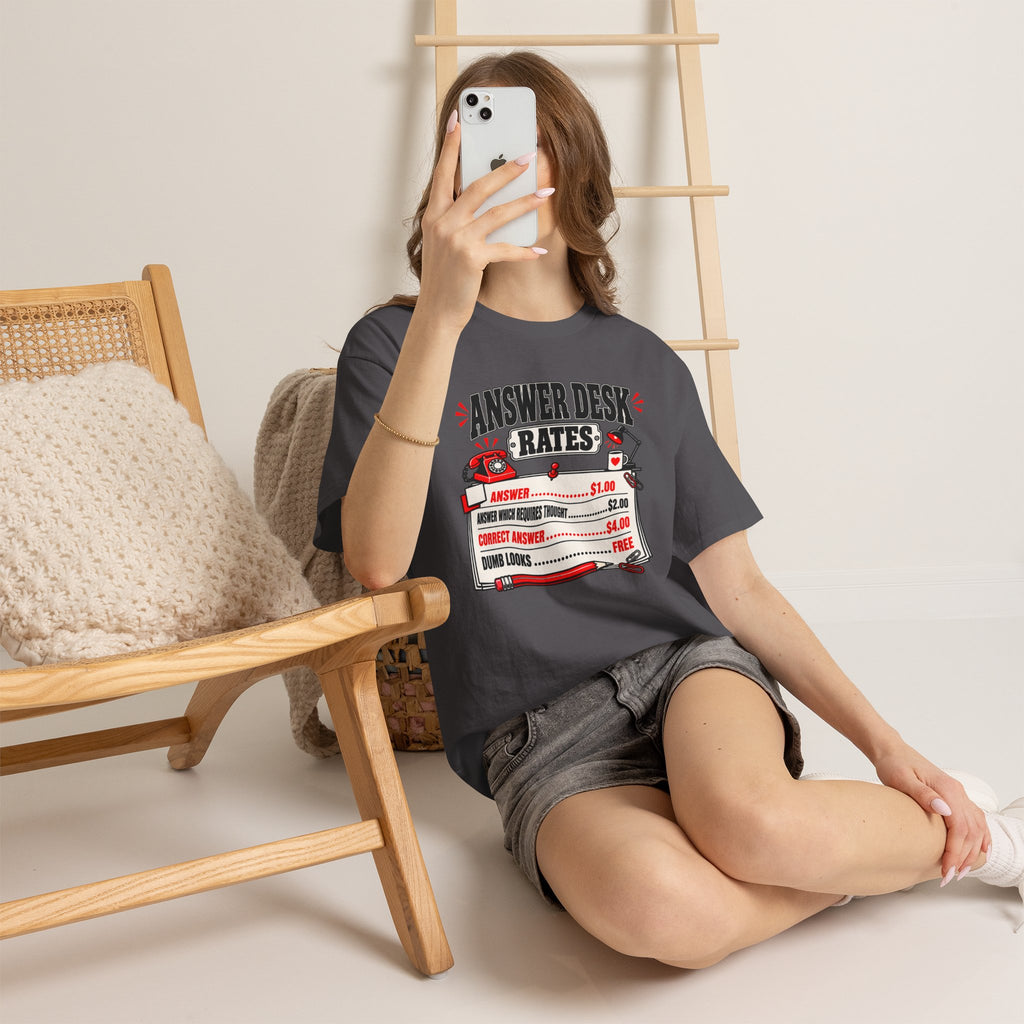 Answer Desk Rates T-Shirt — Funny Help Desk IT Support Tee ("Answer 1.00, Correct Answer 4.00")