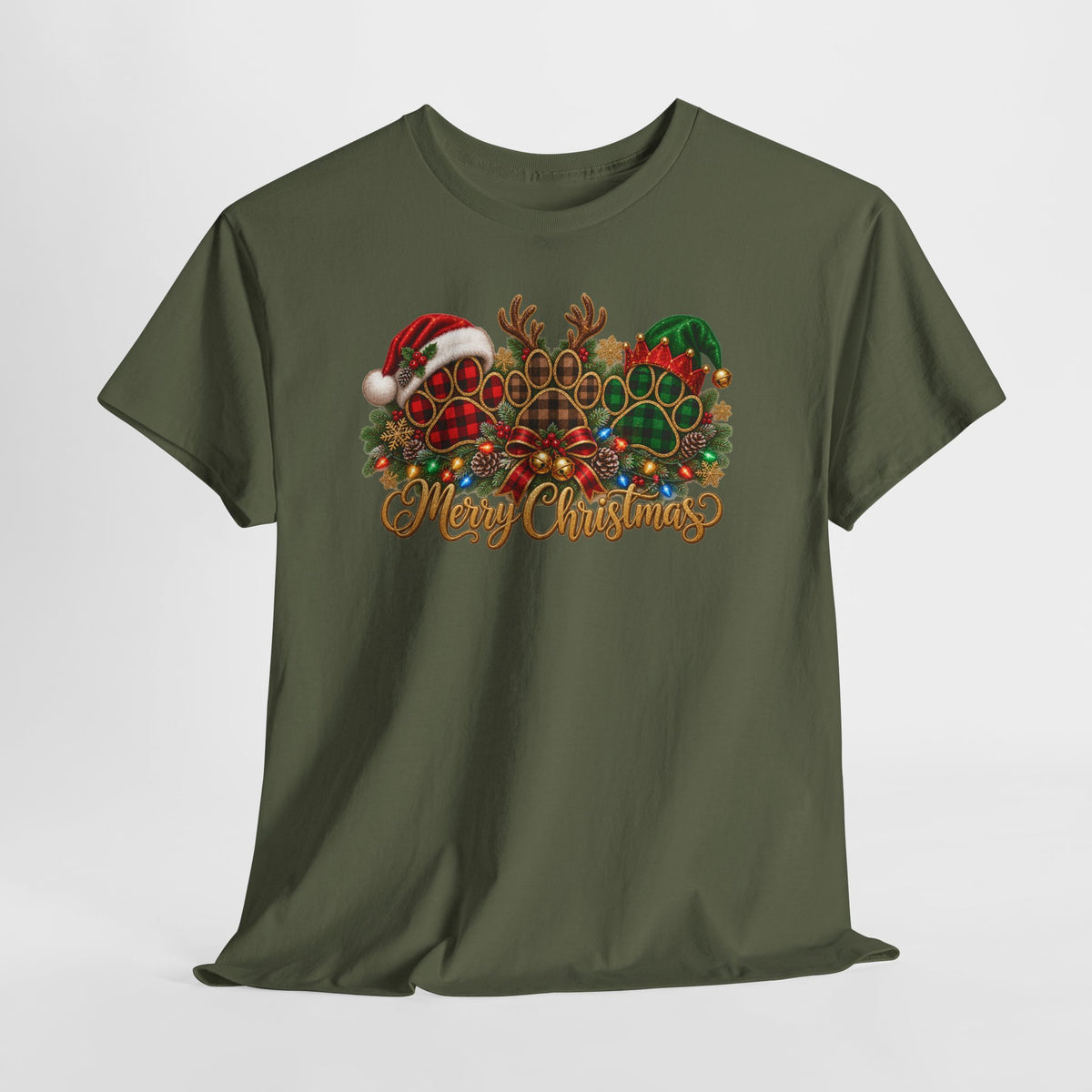 Merry Christmas Paw Prints Holiday Graphic Tee