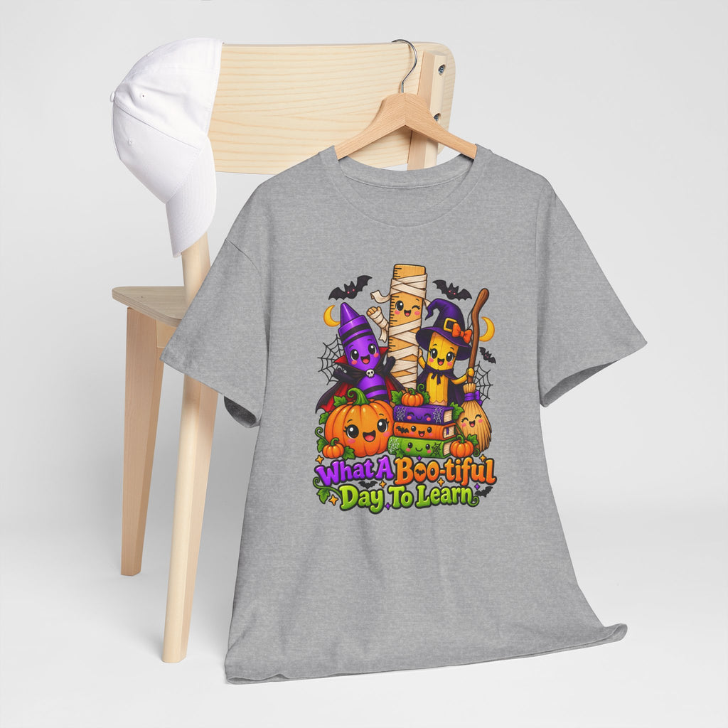 Halloween Teacher Tee — "What A Boo-tiful Day To Learn" Kids' Classroom Shirt