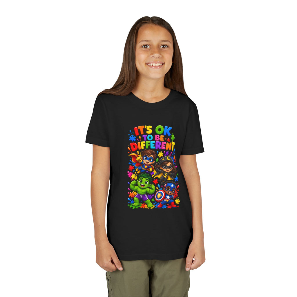 Kids T-Shirt — "It's OK to Be Different" Colorful Superhero Diversity Tee