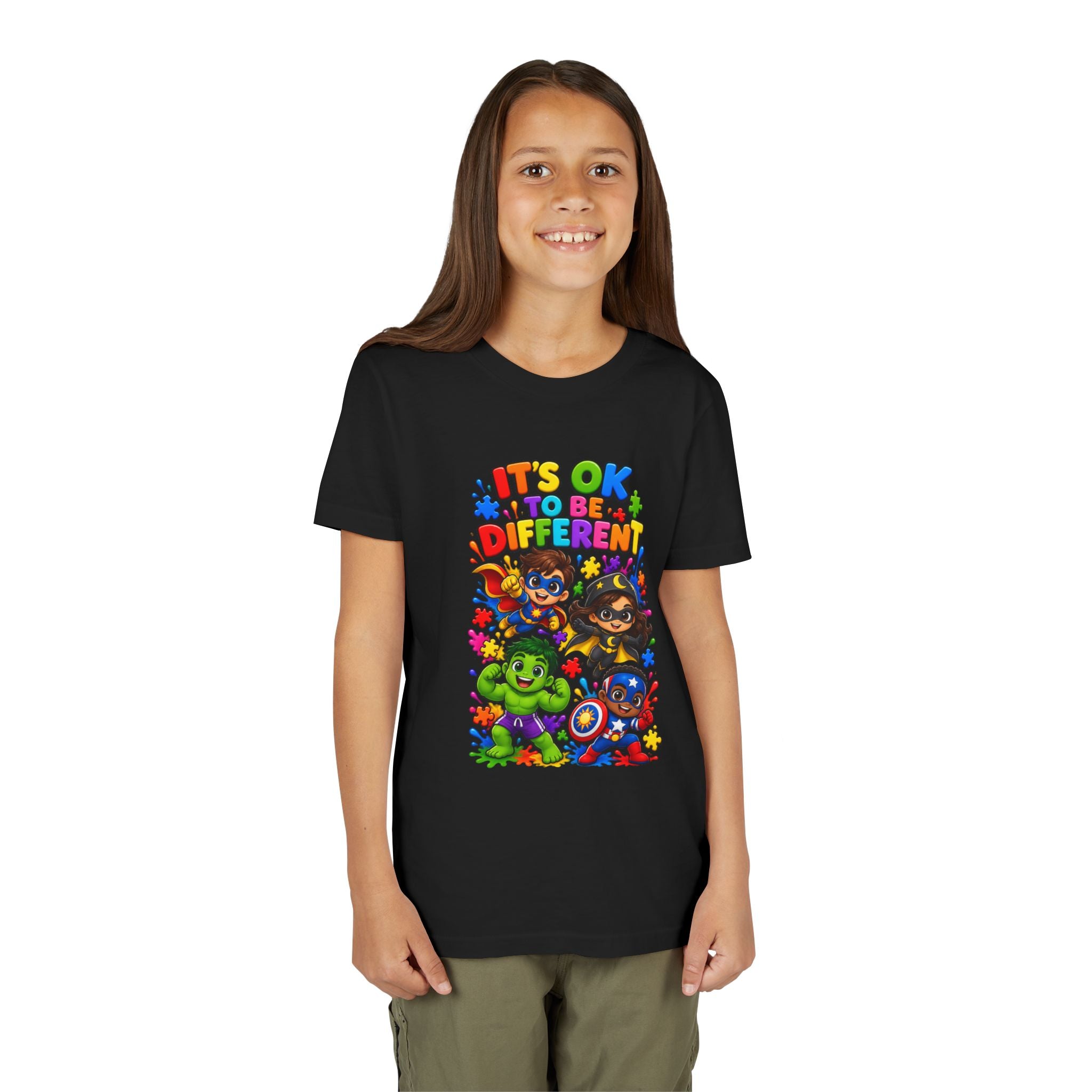 Kids T-Shirt — "It's OK to Be Different" Colorful Superhero Diversity Tee