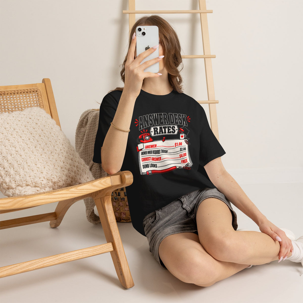 Answer Desk Rates T-Shirt — Funny Help Desk IT Support Tee ("Answer 1.00, Correct Answer 4.00")