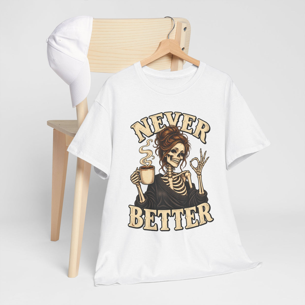 Never Better Skeleton Coffee Graphic Tee