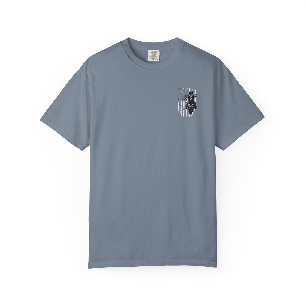 American Biker T-Shirt — Motorcycle Rider Back Graphic with Flag