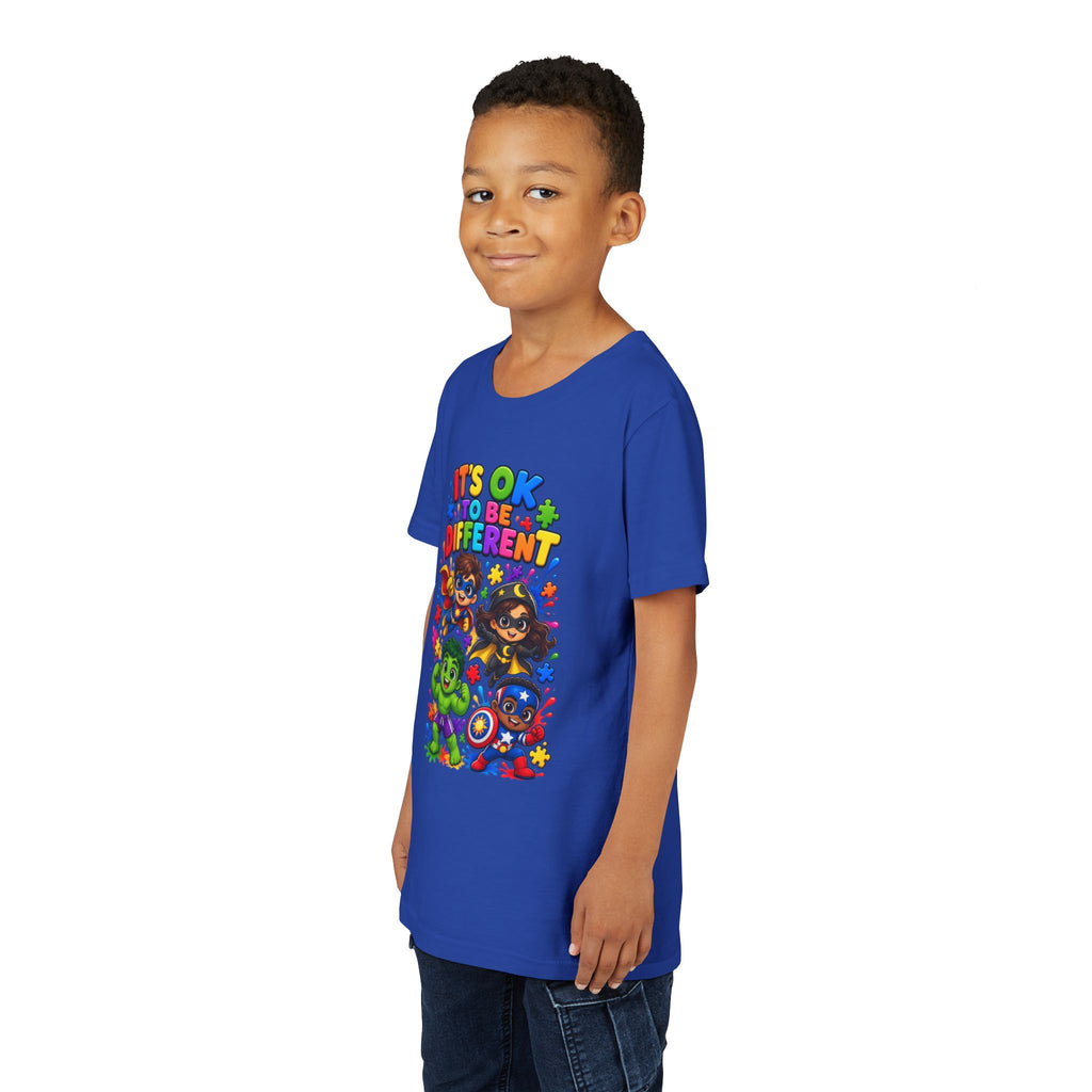 Kids T-Shirt — "It's OK to Be Different" Colorful Superhero Diversity Tee
