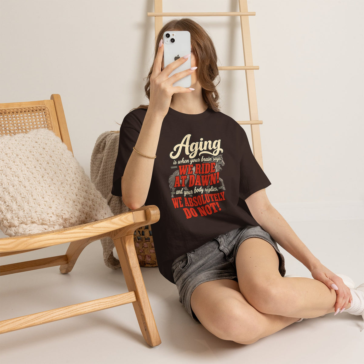 Aging: When Your Brain Says “We Ride at Dawn” Funny Graphic Tee