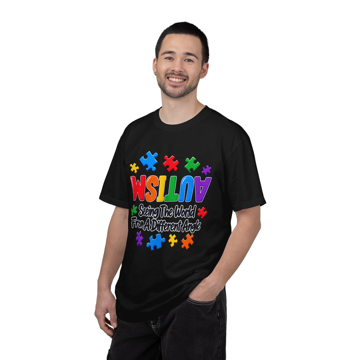 Autism Awareness T-Shirt — "Seeing the World From a Different Angle" Puzzle Design