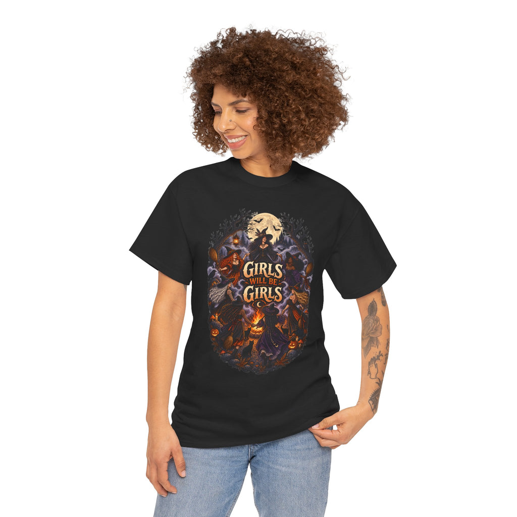 Girls Will Be Girls T-Shirt — Witchy Campfire Illustration Tee