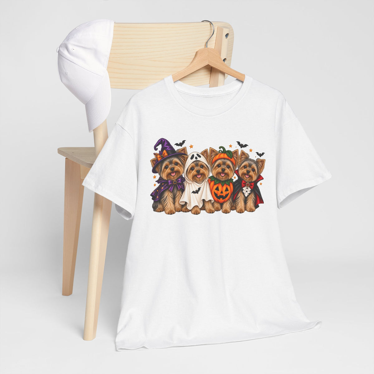 Halloween Yorkie T-Shirt — Cute Yorkies in Costumes (Pumpkin, Ghost, Witch, Vampire)