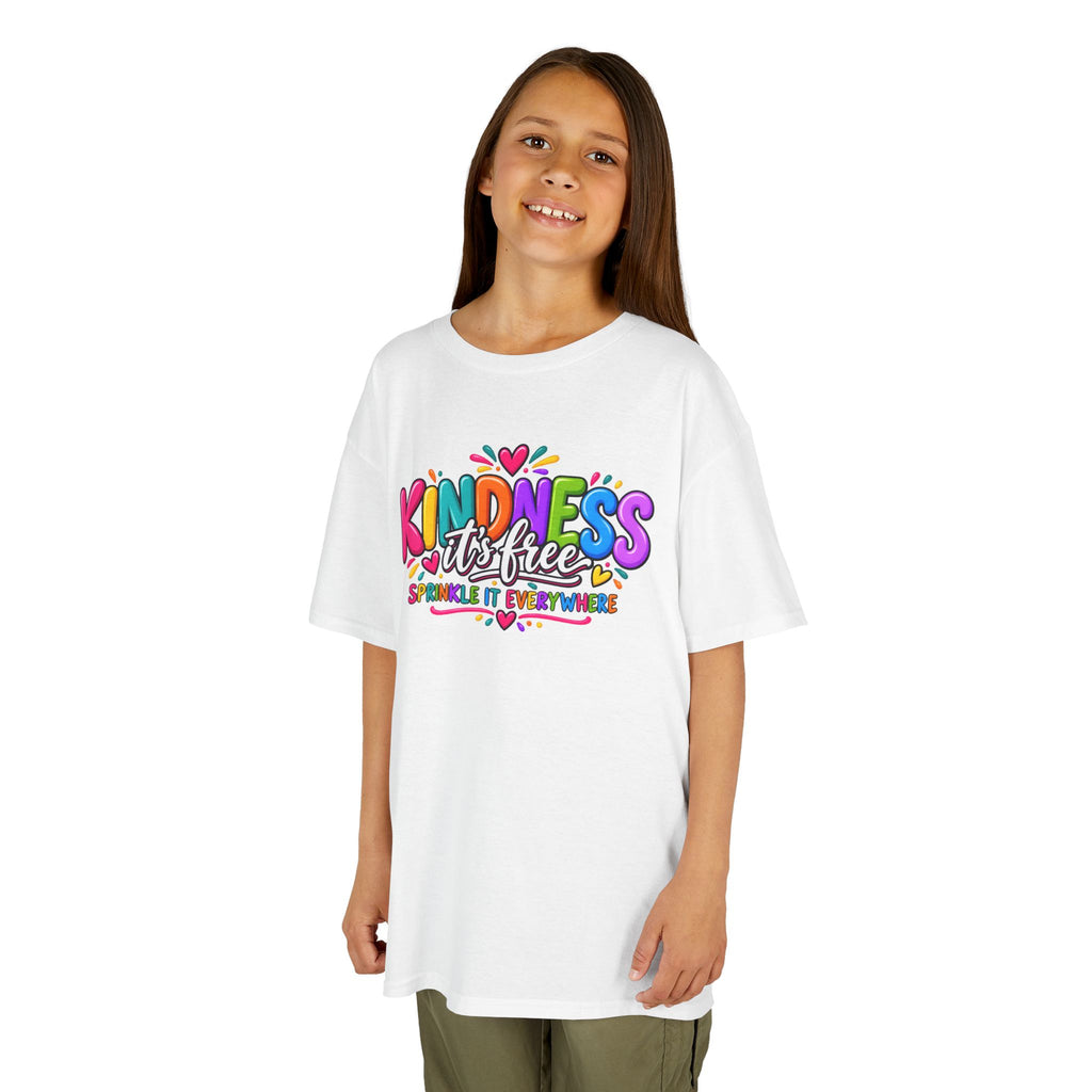 Kids Tee — "Kindness Is Free" Colorful Rainbow Graphic