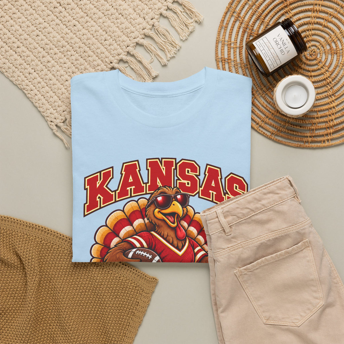 Kansas Thanksgiving Football T‑Shirt — Turkey Mascot Holiday Game Tee