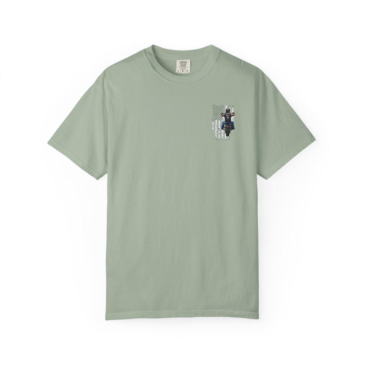 American Biker T-Shirt — Motorcycle Rider Back Graphic with Flag