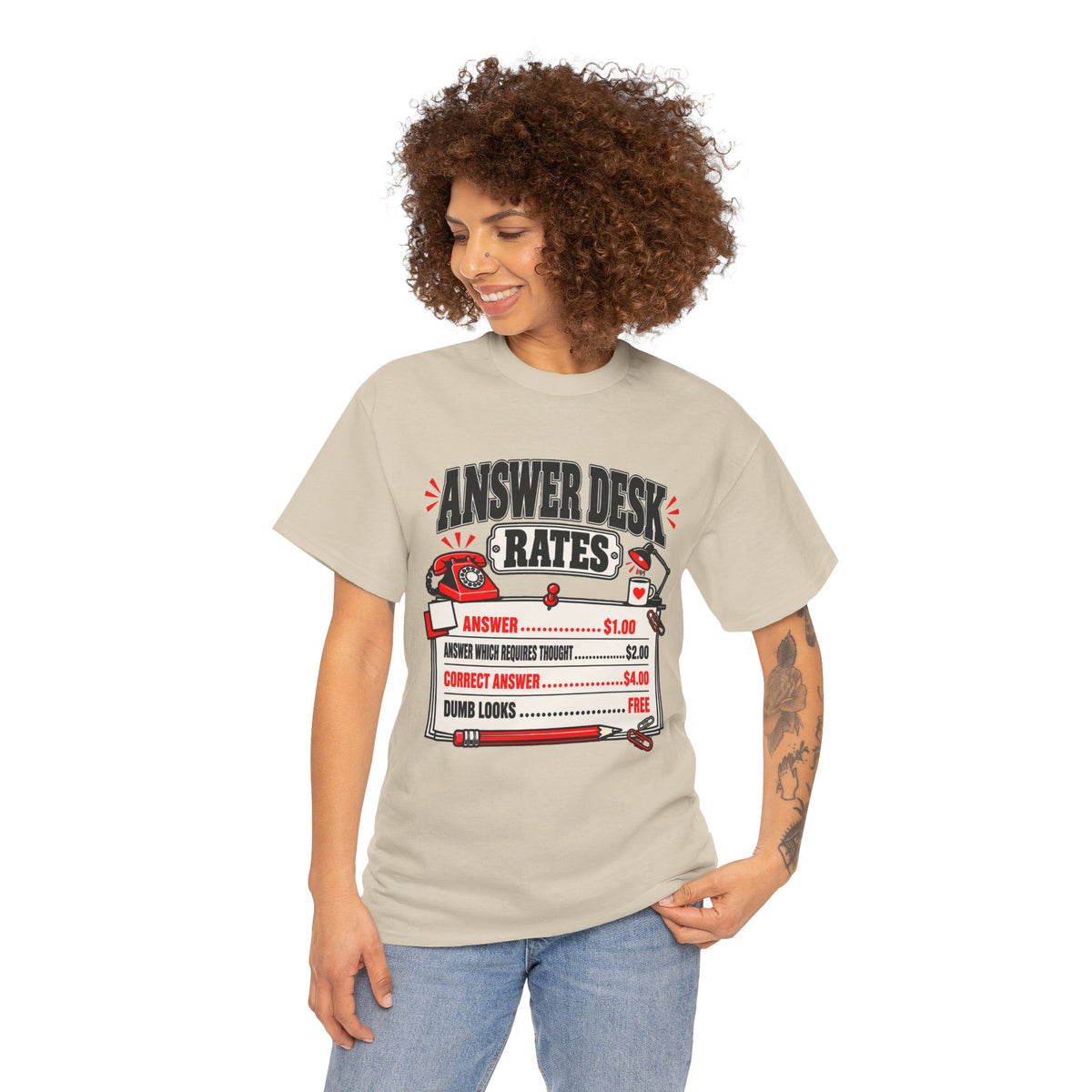 Answer Desk Rates T-Shirt — Funny Help Desk IT Support Tee ("Answer 1.00, Correct Answer 4.00")