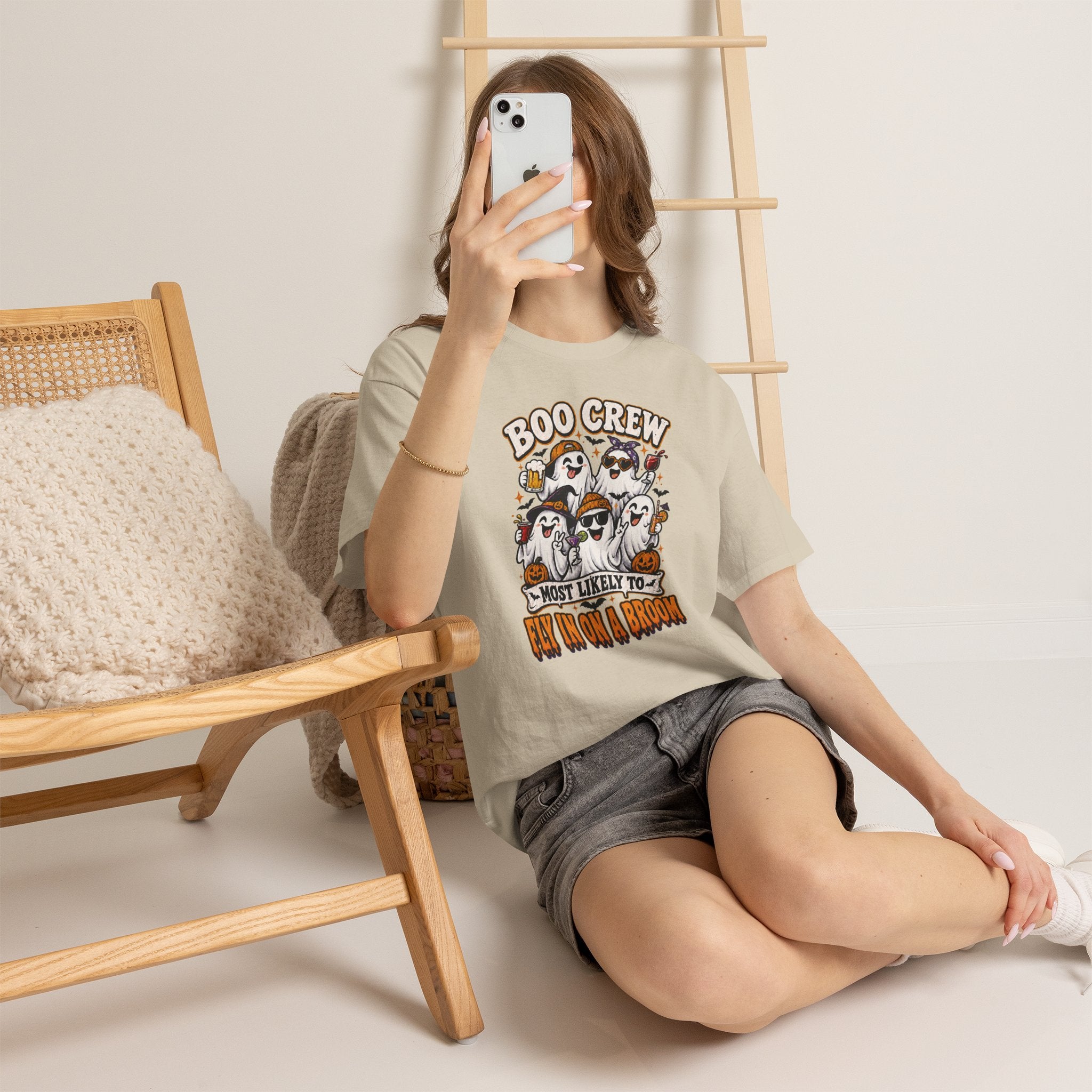 Boo Crew T-Shirt — “Most Likely to Fly on a Broom” Halloween Ghost Tee