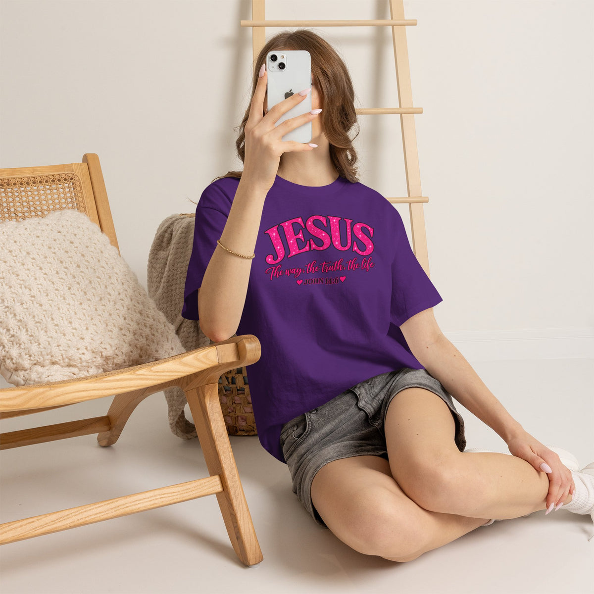 Christian T-Shirt — "JESUS The way, the truth, the life" (John 14:6) Pink Vintage Script