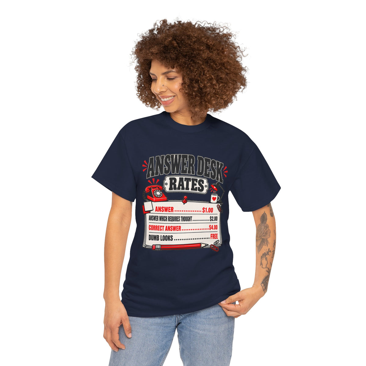 Answer Desk Rates T-Shirt — Funny Help Desk IT Support Tee ("Answer 1.00, Correct Answer 4.00")