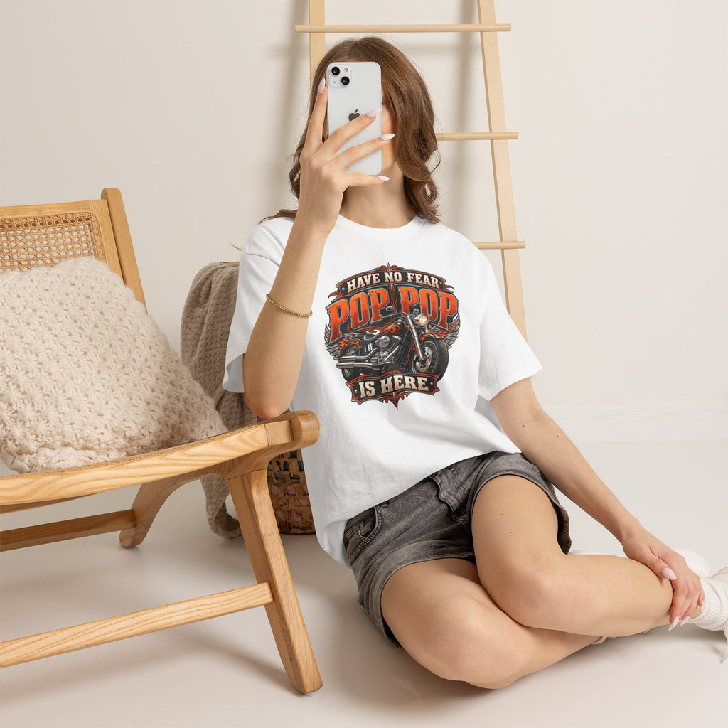 Pop Pop Is Here Motorcycle Dad T-Shirt