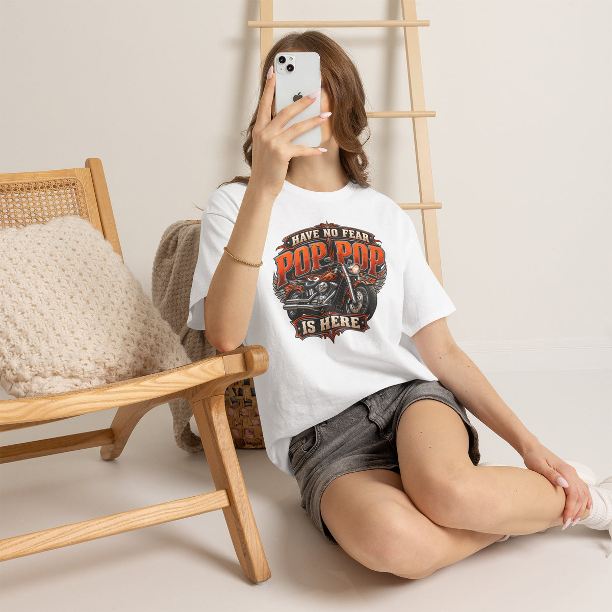 Pop Pop Is Here Motorcycle Dad T-Shirt