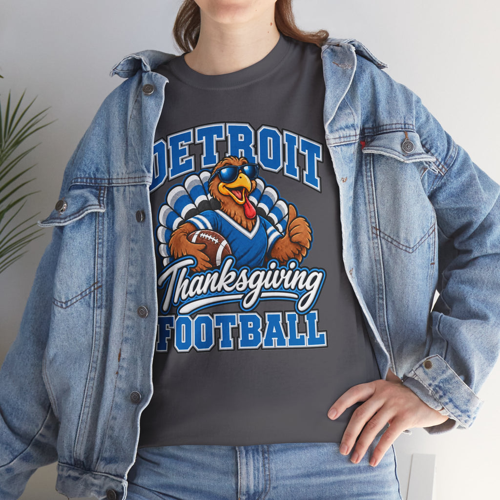 Detroit Thanksgiving Football Tee — Turkey Mascot Game Day Shirt