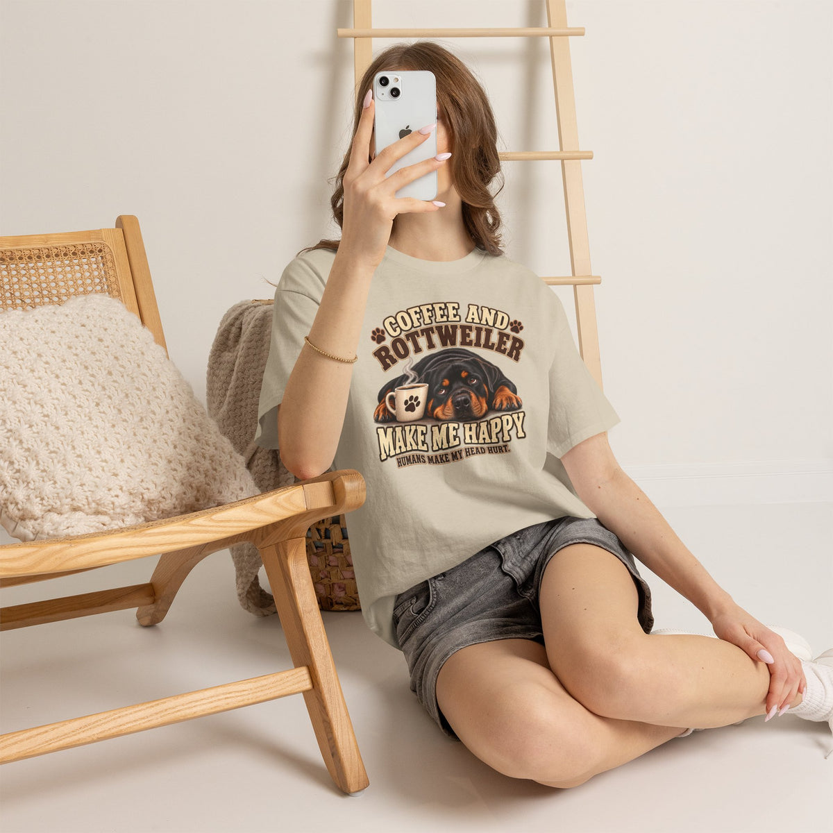 Coffee and Rottweiler Tee — "Coffee and Rottweiler Make Me Happy" Dog Lover Shirt