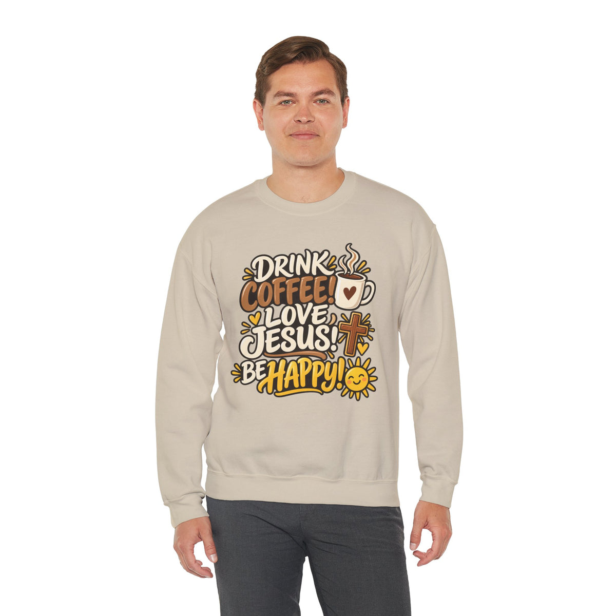 Coffee, Jesus & Be Happy Crewneck Sweatshirt