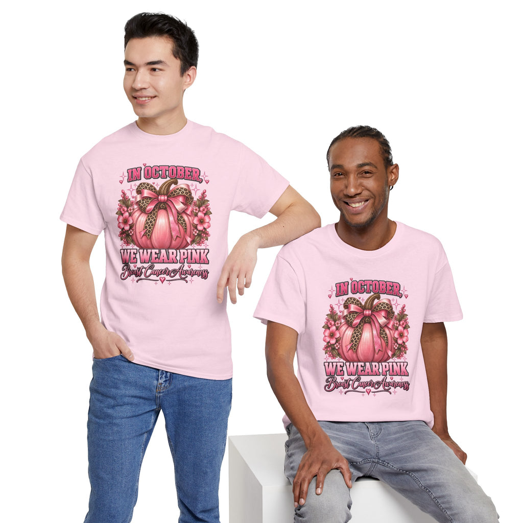 Breast Cancer Awareness T-Shirt — "In October We Wear Pink" Pumpkin Design