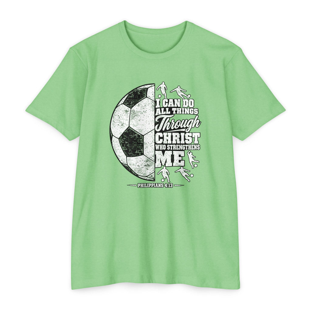 Christian Soccer T-Shirt — “I Can Do All Things Through Christ” Faith Soccer Tee