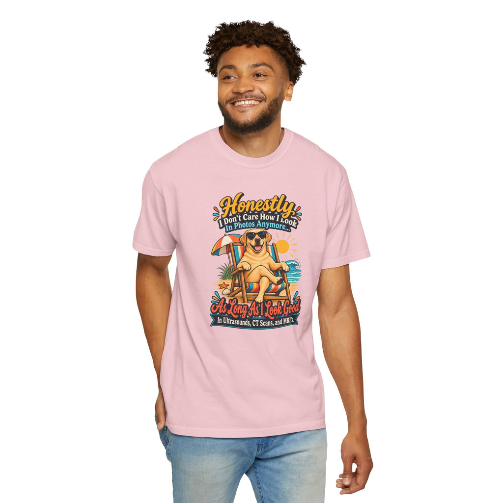 Honestly I Don’t Care How I Look In Photos Anymore T-Shirt — Funny Beach Dog Graphic Tee