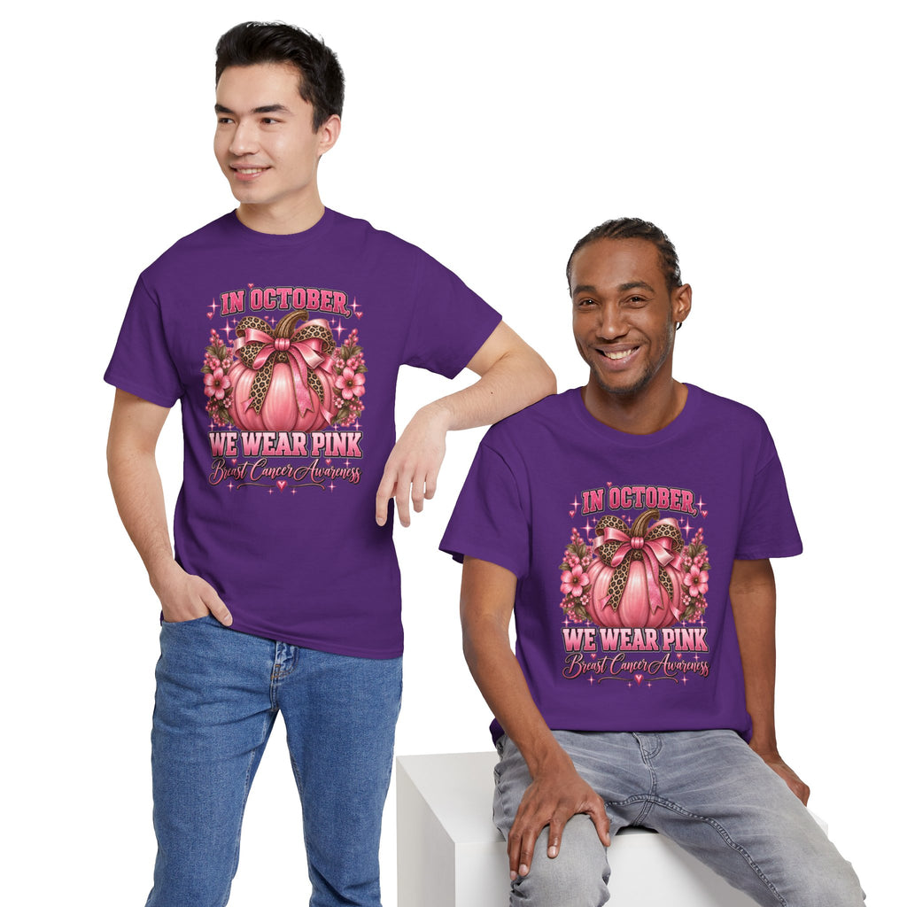 Breast Cancer Awareness T-Shirt — "In October We Wear Pink" Pumpkin Design