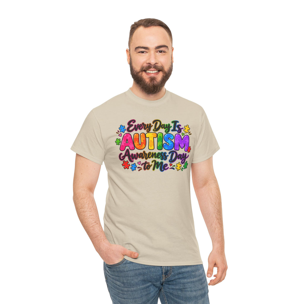 Autism Awareness T-Shirt — "Every Day Is Autism Awareness Day to Me" Colorful Puzzle Tee