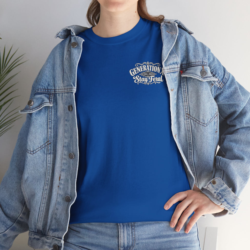 Generation X T‑Shirt — 'Stay Feral' Vintage Whiskey Label Tee (Born 1965–1980)