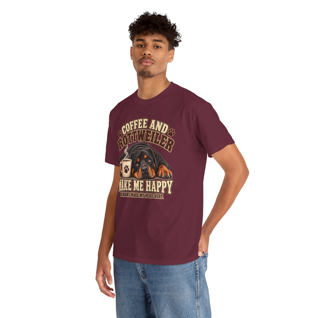 Coffee and Rottweiler Tee — "Coffee and Rottweiler Make Me Happy" Dog Lover Shirt