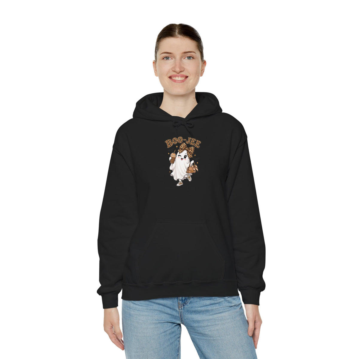 Leopard Bow Ghost Hoodie — Cute Halloween Pumpkin Sweatshirt