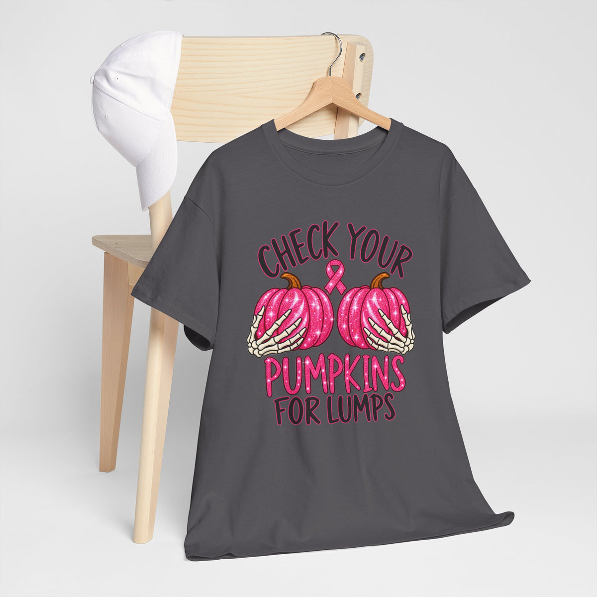 Breast Cancer Awareness T-Shirt — "Check Your Pumpkins for Lumps" Pink Ribbon Tee