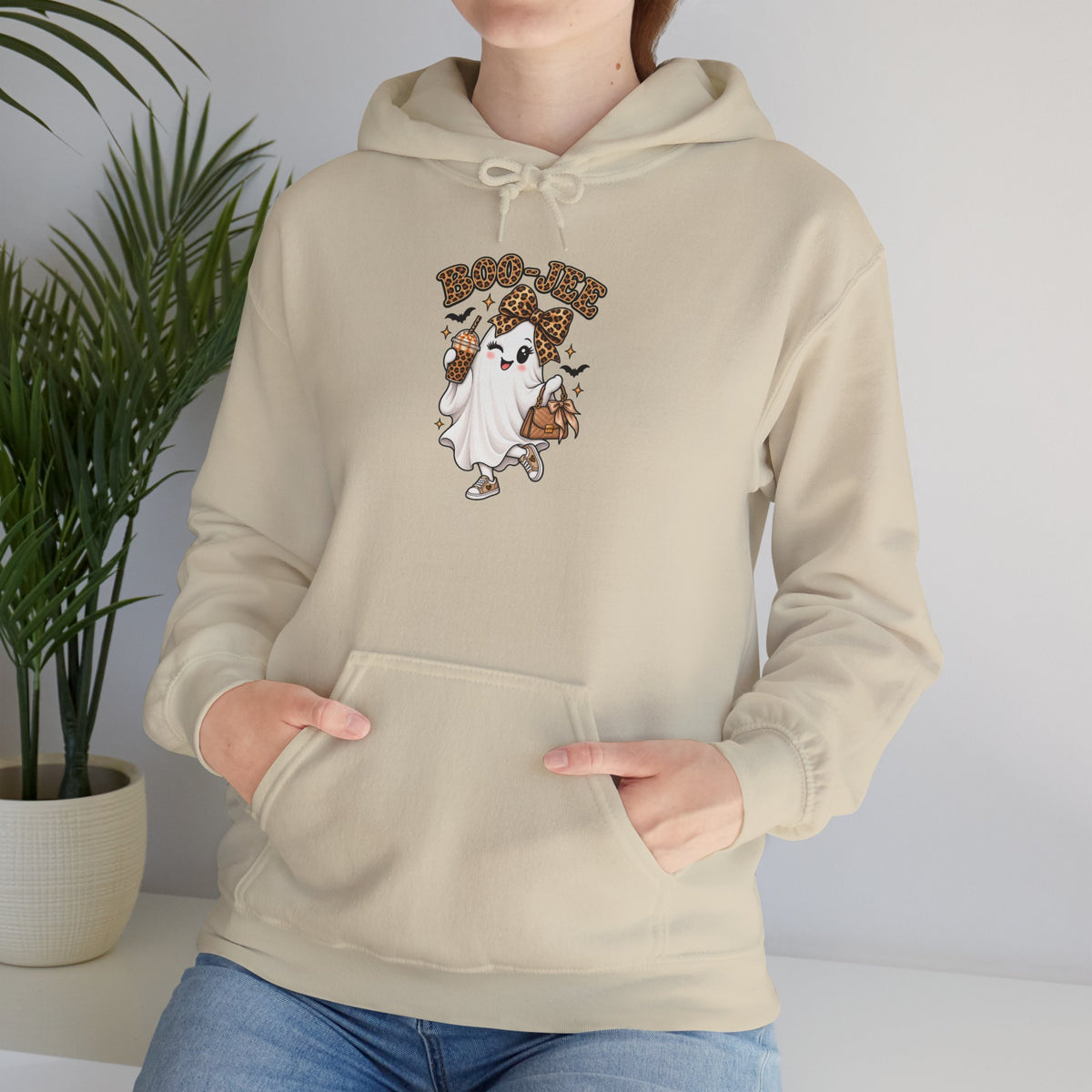 Leopard Bow Ghost Hoodie — Cute Halloween Pumpkin Sweatshirt