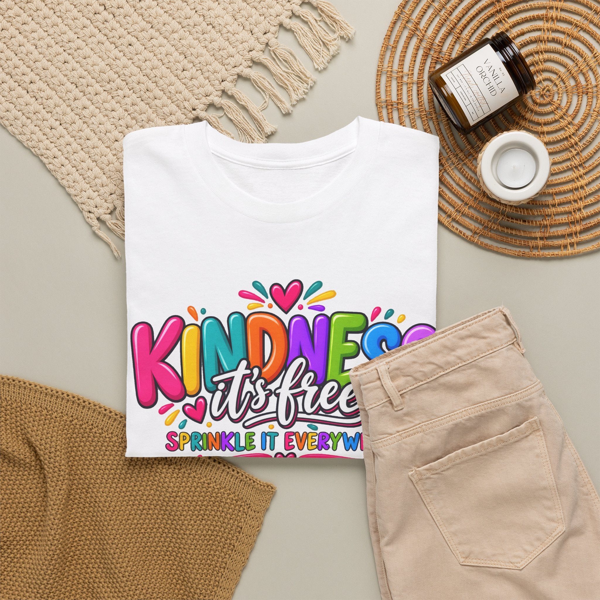 Kindness Is Free Rainbow Tee — Cute Positive Message T-Shirt