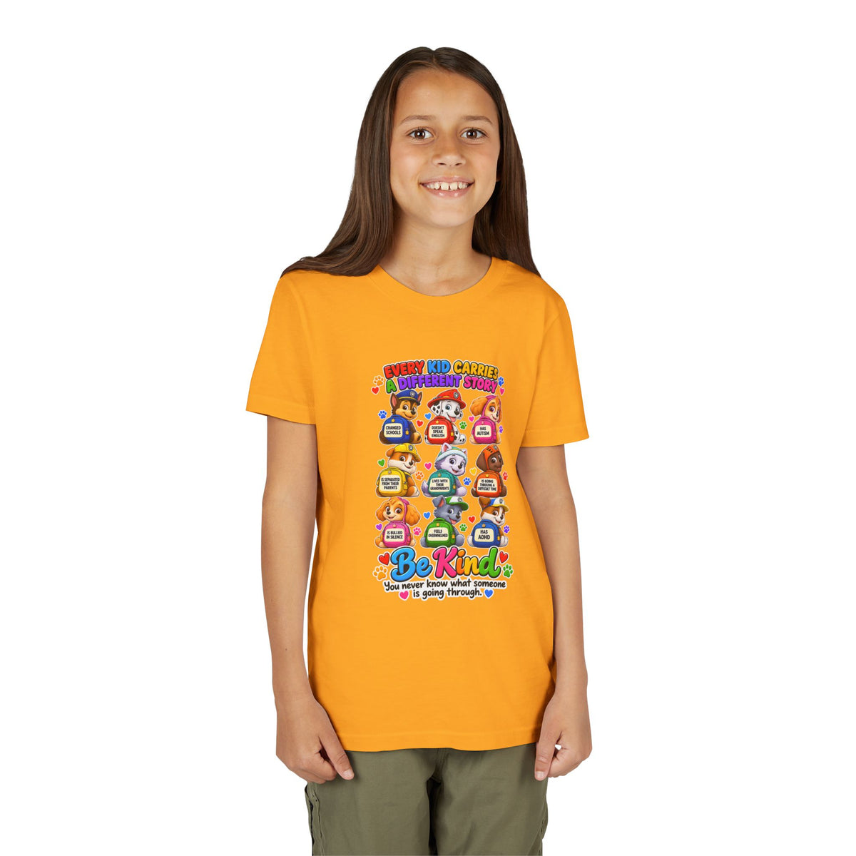 Be Kind Youth Short Sleeve Tee – Colorful Cartoon Character Shirt