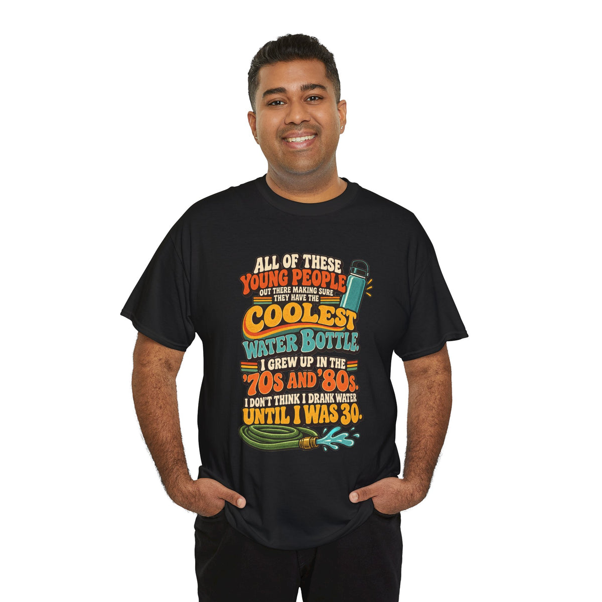 Retro 70s-80s Funny Water Bottle Tee — "Coolest Water Bottle" Graphic T-Shirt