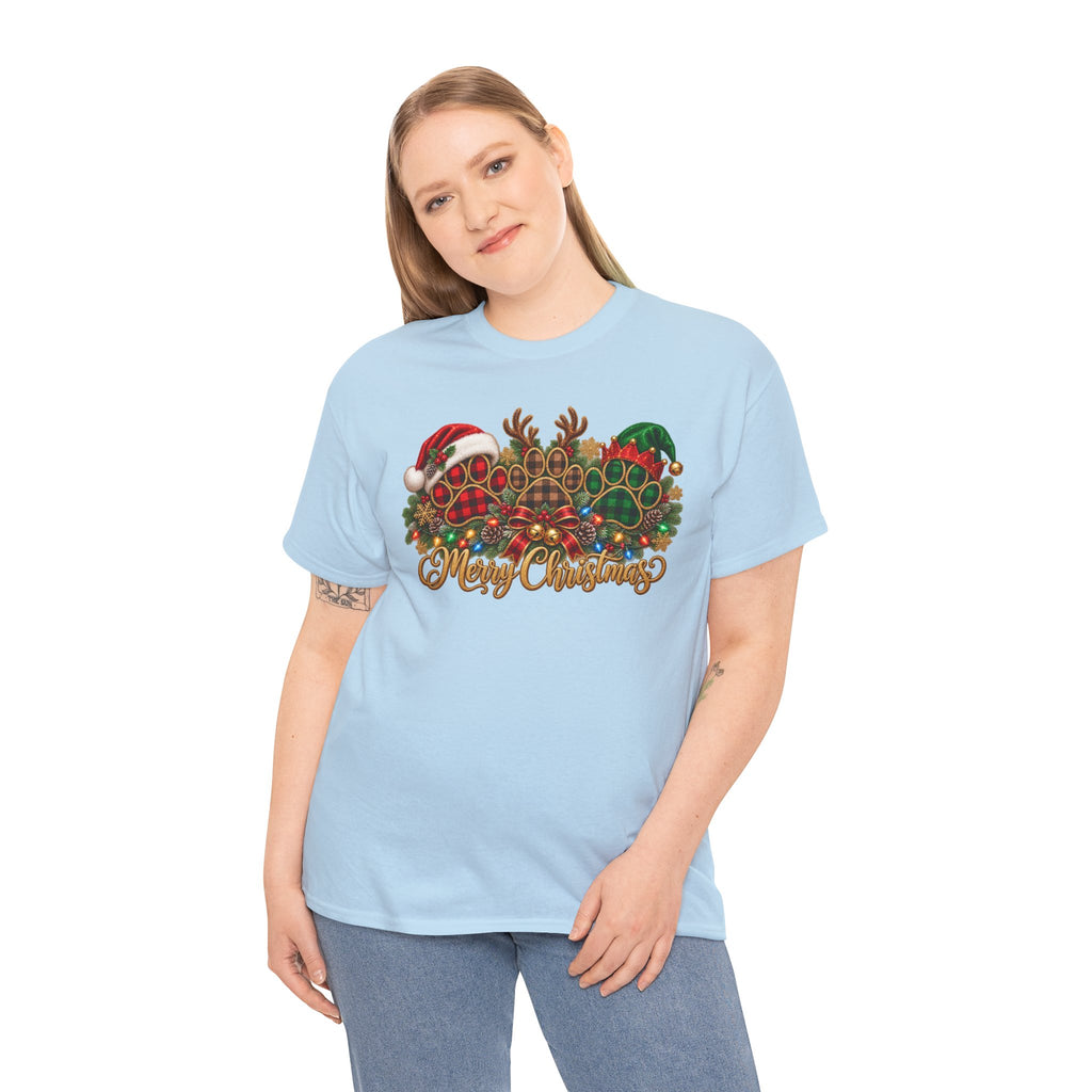 Merry Christmas Paw Prints Holiday Graphic Tee