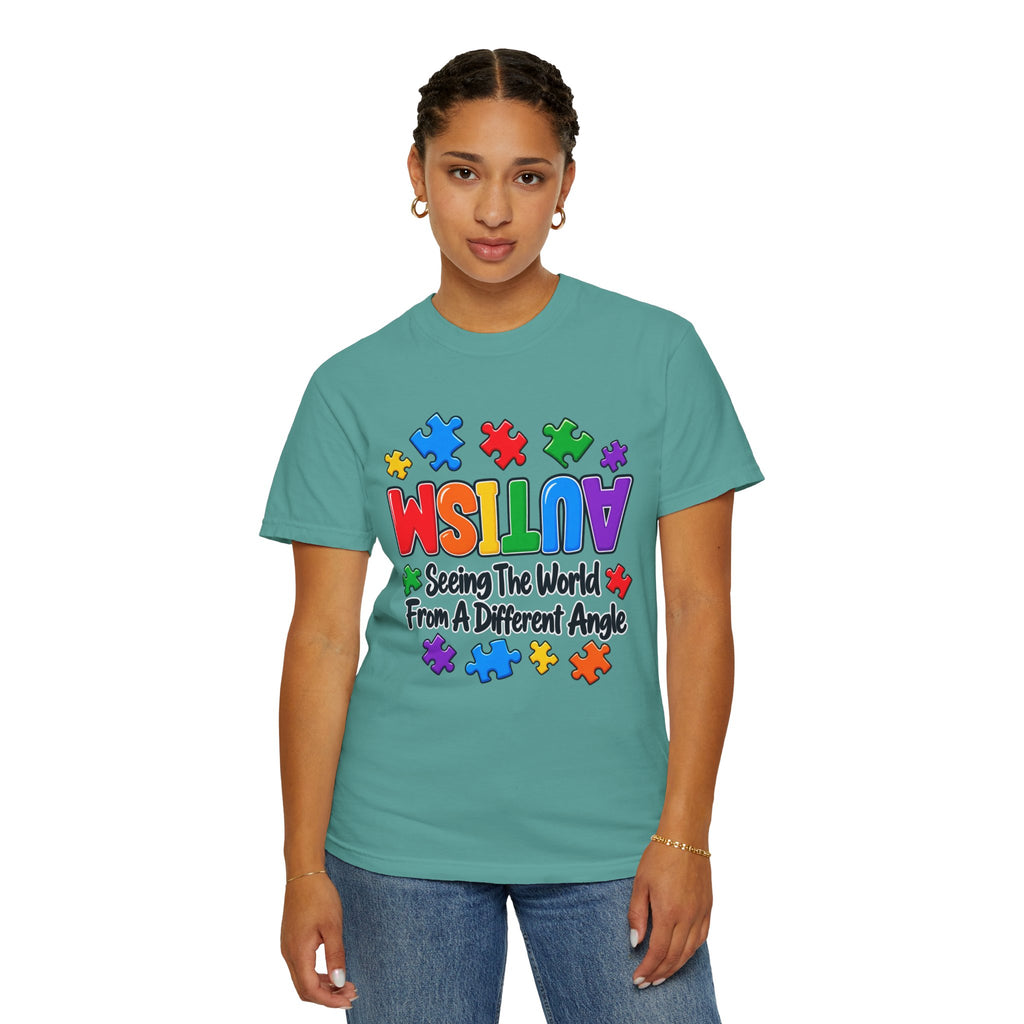 Autism Awareness T-Shirt — "Seeing the World From a Different Angle" Puzzle Design