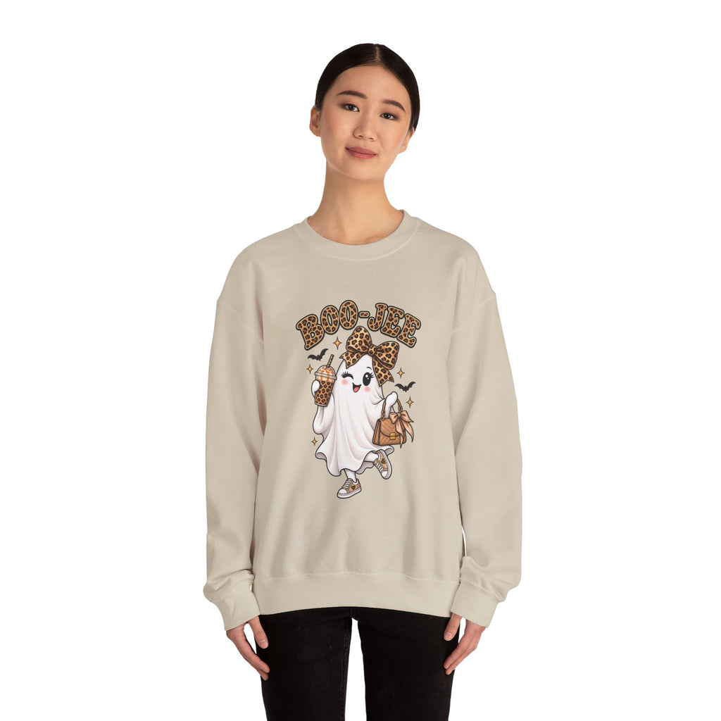 Ghost Trick Crewneck Sweatshirt — "Boo-tiful" Leopard Halloween Ghost Design