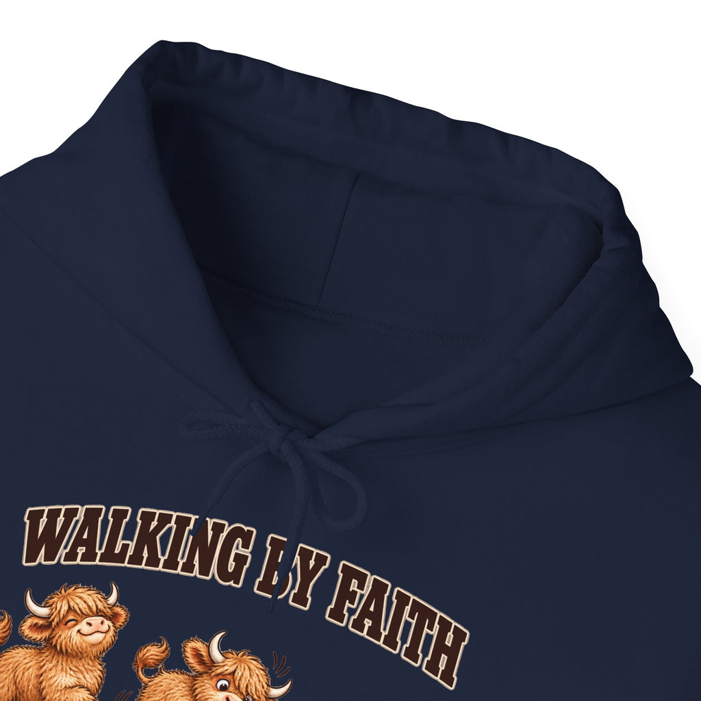 Walking by Faith Christian Highland Cow Hoodie